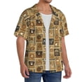 thumbnail image 2 of Xecao coffee Stamps Men's Casual Short-sleeved Shirt, a button-up collared shirt with a pocket-Small, 2 of 5