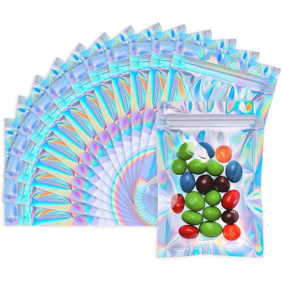 Piokio Smell Proof Bags, 4x6 inch Resealable Holographic Bags for Food Storage Candy & Jewelry Packaging (100 pack)