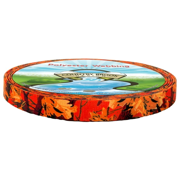 Country Brook Design - Orange Sunset Camo Polyester Webbing (5/8 Inch, 50 Yards)