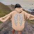 thumbnail image 2 of Oversize Hoodies for Women Trendy Angel Wing Print Long Sleeve Hooded Drawstring with Pocket Workout Sweatshirts Khaki, 2 of 6