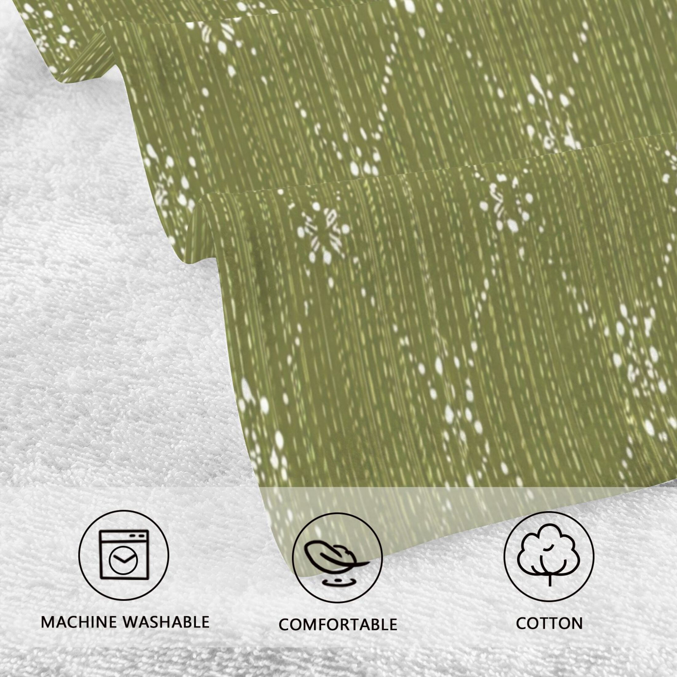 2 Pieces of Cotton Towel Face Towel Set Hand Towel Bath Towel Cotton Bath Towel Sets Olive Green Dotted Lines