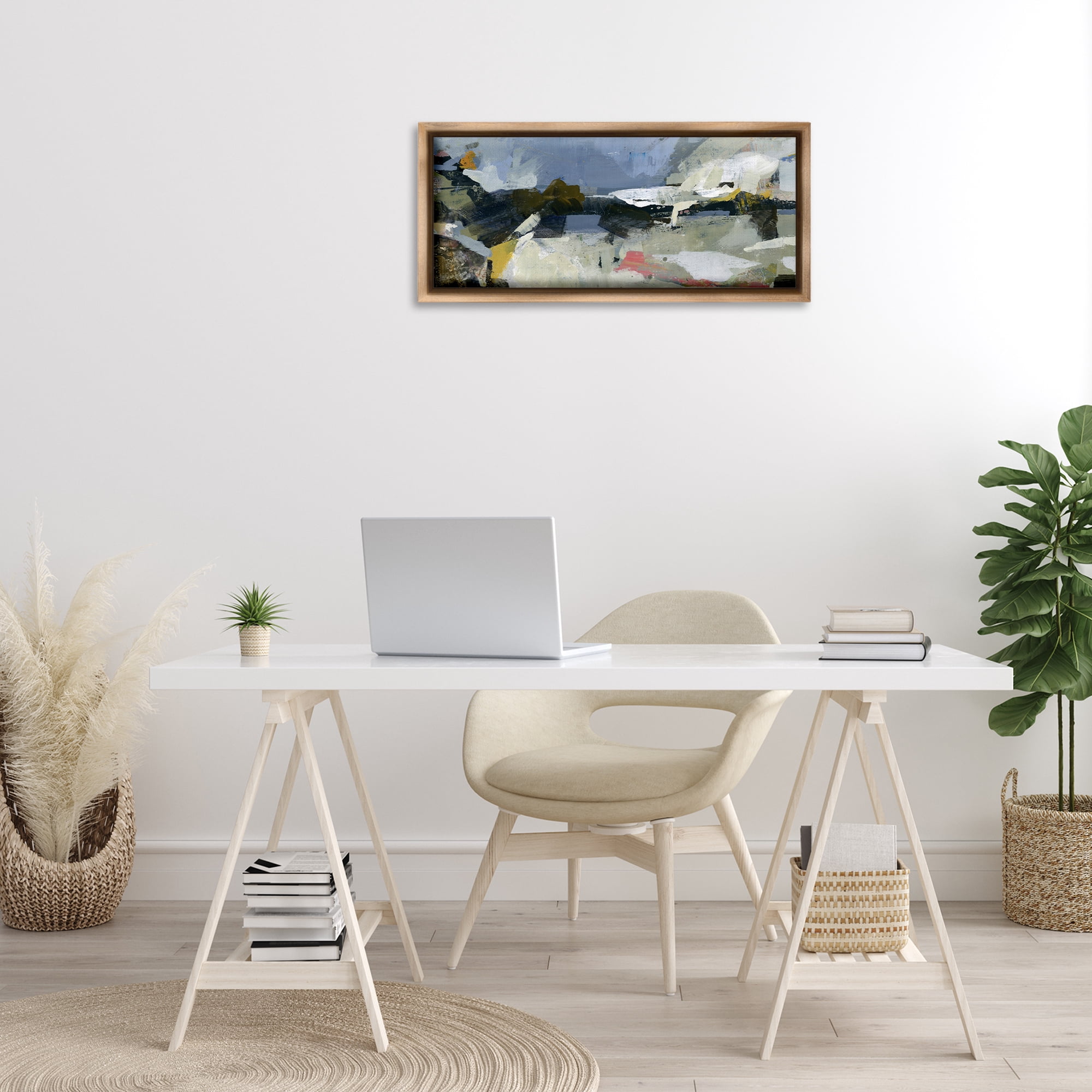 Stupell Industries Chaotic Paint Expressions Abstract Painting Brown Floater Framed Canvas Art Print Wall Art, 31 x 14