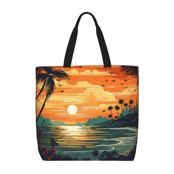 Balery Tropical Sunset Paradise Bolsa de Mano para Mujeres con Cremallera, Bolsa de Gimnasio con Compartimentos, Bolsa para Laptop, Bolsa para Trabajo