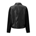thumbnail image 3 of Levmjia Women's Casual Solid Lapel Zip-Up Leather Jacket Short Long Sleeve with Pockets Fashion Motorcycle Biker Coat Vintage Slim Fit Outerwear, 3 of 4