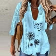 thumbnail image 2 of Monocolor women's T-shirt with lace stitching and U-neck, short sleeves, loose shirt Short blouse for black woman, 2 of 2