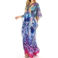 thumbnail image 3 of Sakkas Georgettina Flowy Rhinestone V Neck Long Caftan Dress / Cover Up - Turquosie / Pink - One Size, 3 of 5