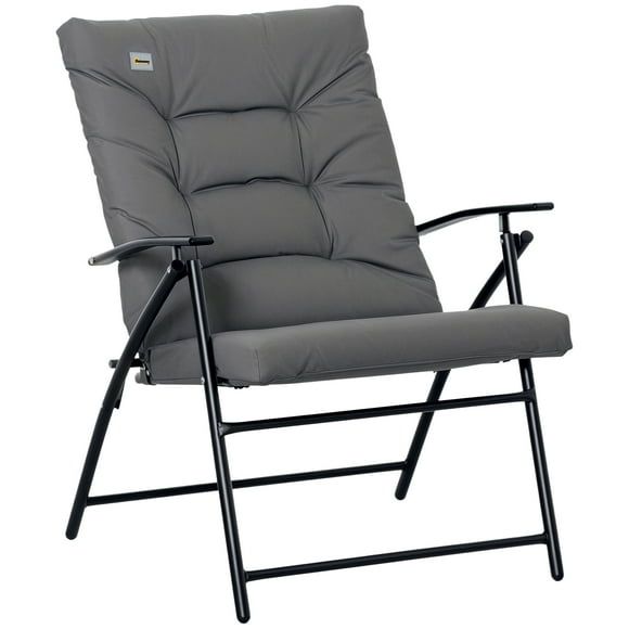 Outsunny Grey Foldable Lounge Chair: Fabric Upholstered Recliner with Adjustable Backrest & Armrest, Metal Frame, 25.5"W x 25.5"D x 37"H, for Patio, Backyard & Garden Relaxation