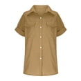 thumbnail image 4 of GigrtiJin Women's Short Sleeve Button down Shirt Solid Color Fashion Lapel Blouse Summer Basic Loose Casual Tops, 4 of 6
