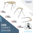 thumbnail image 3 of NEH 4-Bow Boat Bimini Top Boat Cover w/ Rear Support Poles 91-96"W, Fade-Proof, 900D Marine Canvas, Storage Boot, Sun Shade Canopy for Pontoon, V-Hull, Fishing, Jon Boat - 8'L x 54"H (Sand), 3 of 9
