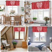 Happ Valentine's Day Rod Pocket Curtain Valance, Red Love Hearts Romantic Farmhouse Window Valance for Living Room, Bedroom, Kitchen 42W x 12L