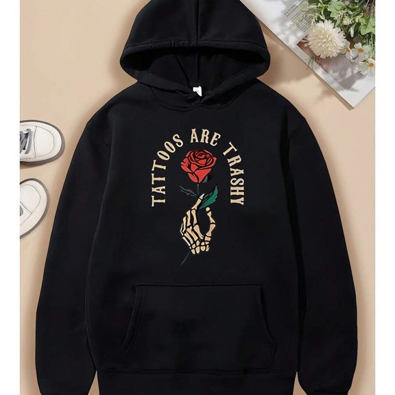 Men's Rose Printed Casual And Comfortable Exquisite Hoodie,Suitable For Casual,Fashionable,Versatile,Commuting,Outdoor Sports,Birthdays,Holidays,Independence Day Gift