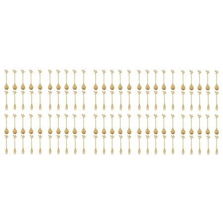 

50Spoon+50Forks Stainless Steel Leaf Coffee Cake Spoon Fork Dessert Spoons Stirring Teaspoon Set Golden