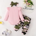 thumbnail image 4 of Newborn Baby Girl Clothes Baby Girl Outfits Long Sleeve Romper Top Camouflage Pants Headband 3PCS Set Pink 0-3 Months, 4 of 10