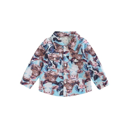 

Toddle Baby Boys Girls Shirt Long Sleeve Lapel Neck Printed Loose Buttons Coat Tops
