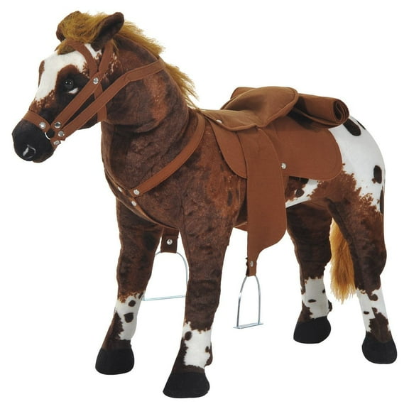 Sound-Making Ride On Horse for Toddlers 3-5, with Neighing and Galloping Sound, Stuffed Animal Horse Toy for Kids with Padding, Soft Feel, Brown