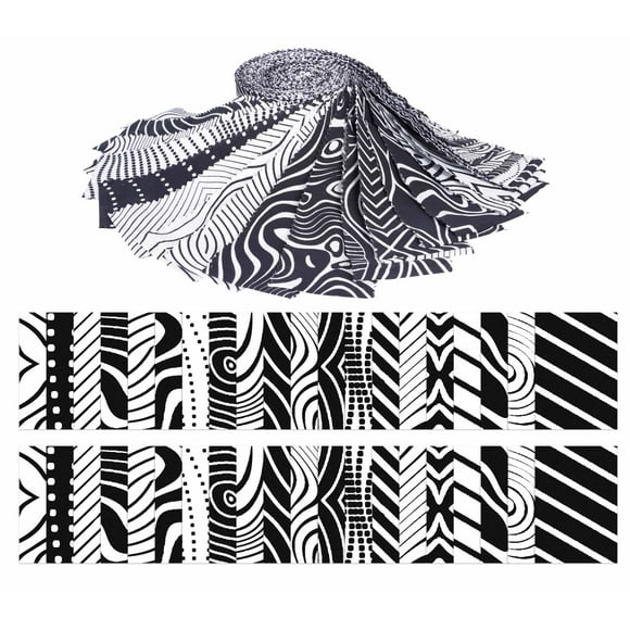 Soimoi 40Pcs Illusion Print Cotton Precut Fabrics For Quilting Craft Strips 2.5x42 inches Jelly Roll - White & Black