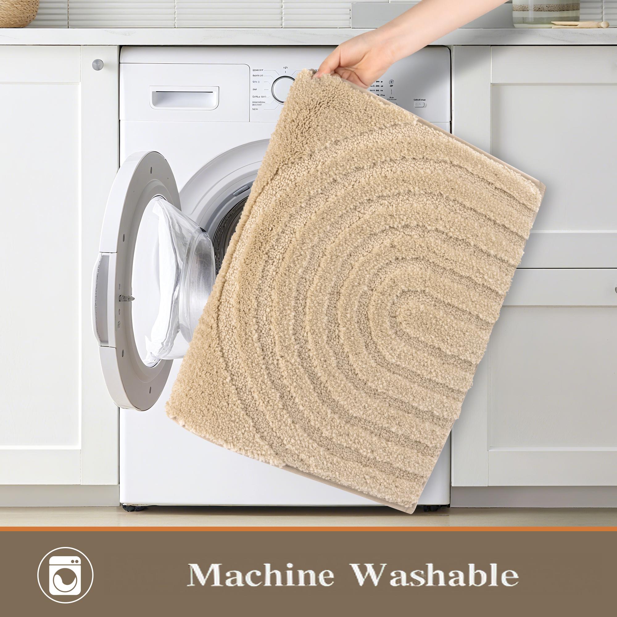 Vaukki Geometric Bathroom Rug Set of 3 Microfiber Soft Absorbent Non Slip Bath Rugs for Bathroom，(18"x26"+20"x47"+20"x24"，Beige)