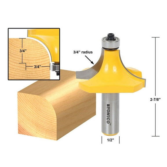 Yonico Round Over Edging Router Bit - 3/4" Radius - 1/2" Shank - 13168