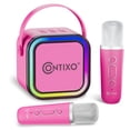 thumbnail image 3 of (2 pack) Contixo KS1 Mini Karaoke Machine for Kids with Bluetooth Speaker and Wireless Microphones, Pink, 3 of 9