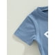 thumbnail image 4 of Conjuntos Para NiñOs Chicos Camisa De Manga Corta Con Cuello Redondo Y Estampado De Letras + Pantalones Cortos XBTCLXEBCO Azul 1;18-24 Meses, 4 of 6