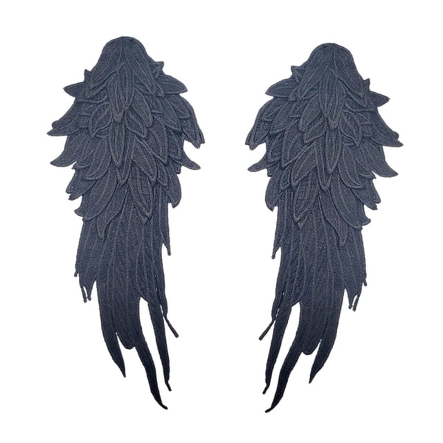 Apliques de alas de Ángel, apliques bordados, apliques de encaje para escote DIY, parches para decoración de ropa de vestido de noche, 2 uds. Negro