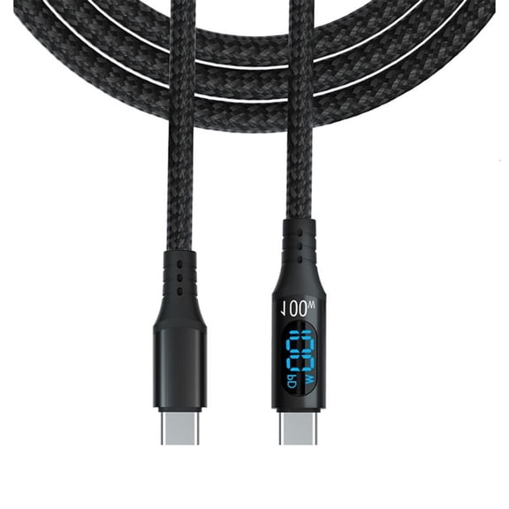 5A 100W USB C Fast Charging Cable 1Meter with Live Power Display Braided Nylon Design for Phones Laptops Tablets