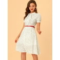 thumbnail image 2 of DARING DIVA Peter Pan Collar Tie Neck Elegant Floral Dress with Belt XS White, 2 of 6