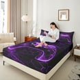 thumbnail image 4 of Manfei Video Gamepads 4pcs Bed Sheets for Teens Female Men,Geometric Honeycomb King Sheets,Black Purple Gamepads Super Cozy Sheet Set,Super Cozy Room Decor, 4 of 7