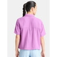 thumbnail image 3 of Time and Tru Women's Cotton Double Cloth Cropped Shirt, Size XS-XXXL, 3 of 5