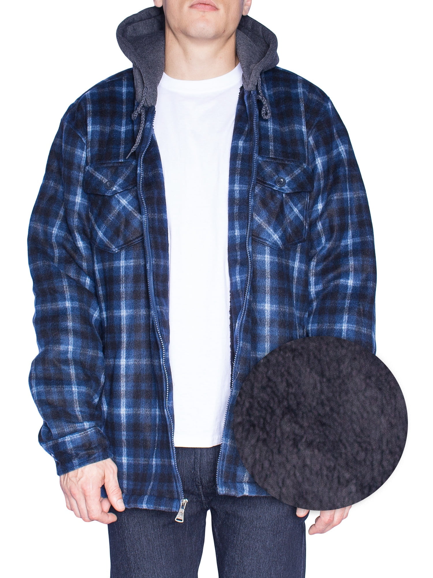 Walnut Creek Outdoors - Hoodie Flannel Fleece Jacket For Men Zip Up Big & Tall Lined Sherpa