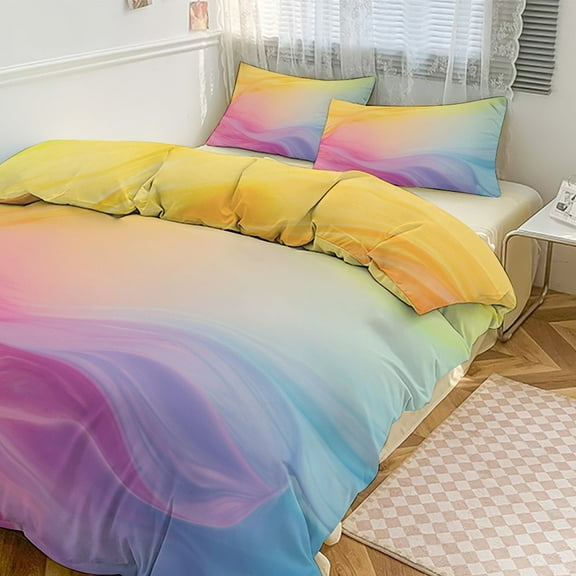 Colorful Marble Pattern Bedding Set with Zipper Closure for Girls & Boys