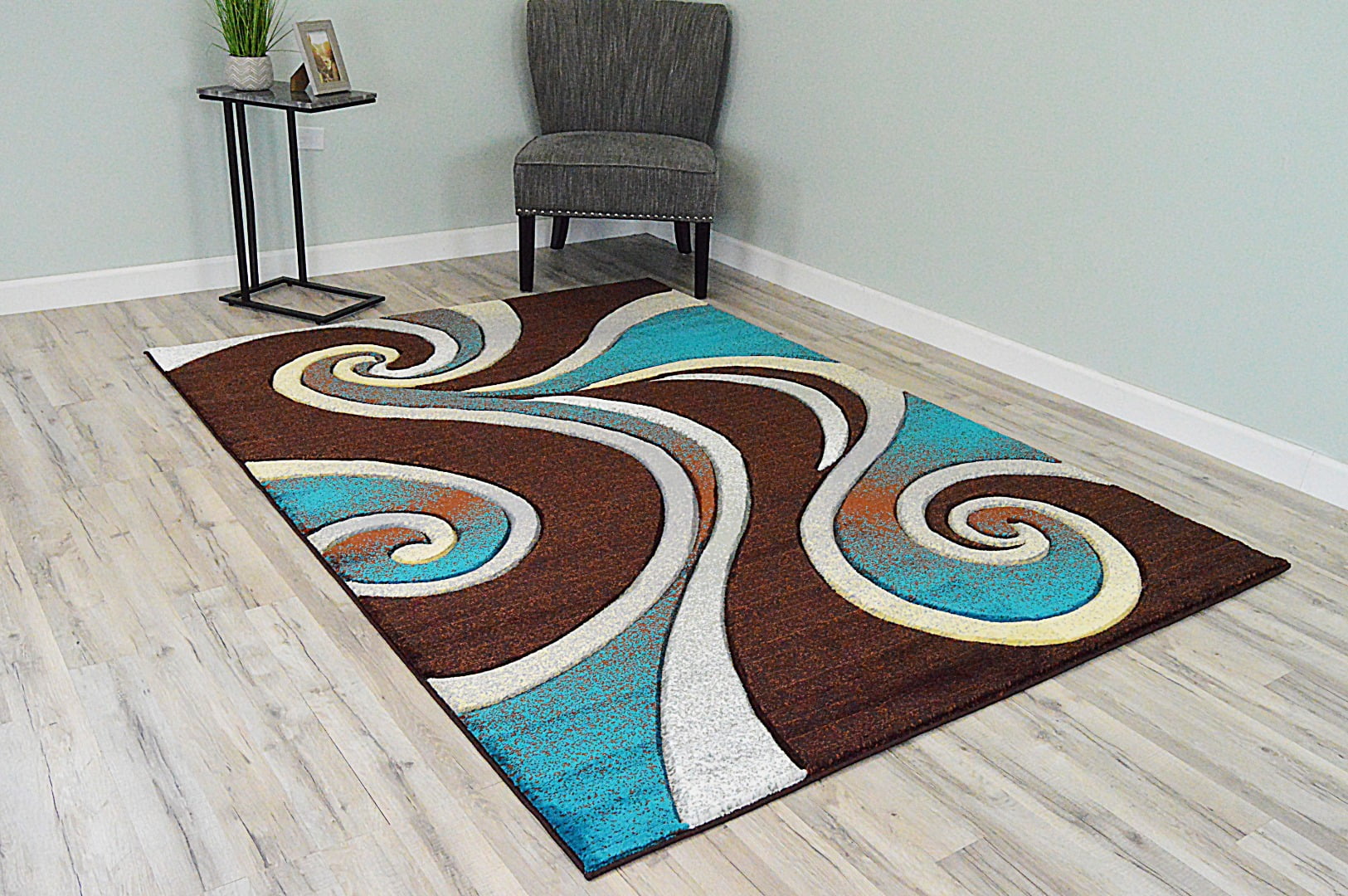 PREMIUM 3D Hand Carved Modern 8X10 8X11 Rug Contemporary 327 Brown