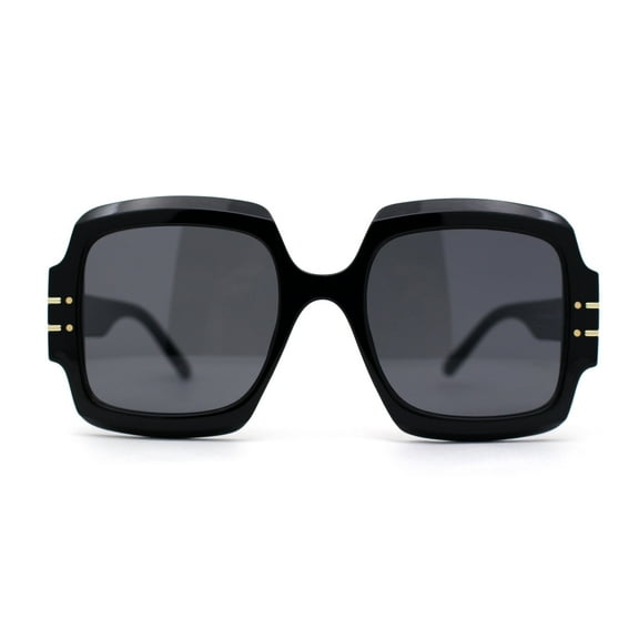 Oversized Mob Retro Thick Beveled Plastic Frame Nerdy Rectangle Sunglasses All Black