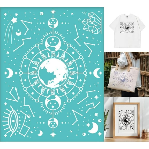 Self-Adhesive Silk Screen Printing Stencil for Painting on Wood DIY Decoration T-Shirt Fabric Moon 280x220mm