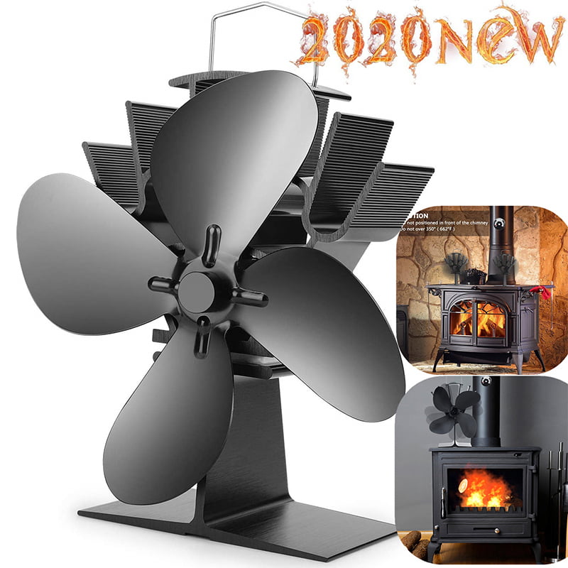 Gold Silent Operation 4-Blade Aluminum Stove Fan with Stove Thermometer for Wood/Log Burner/Fireplace Wood Stove Eco-Friendly Energy Class A+++