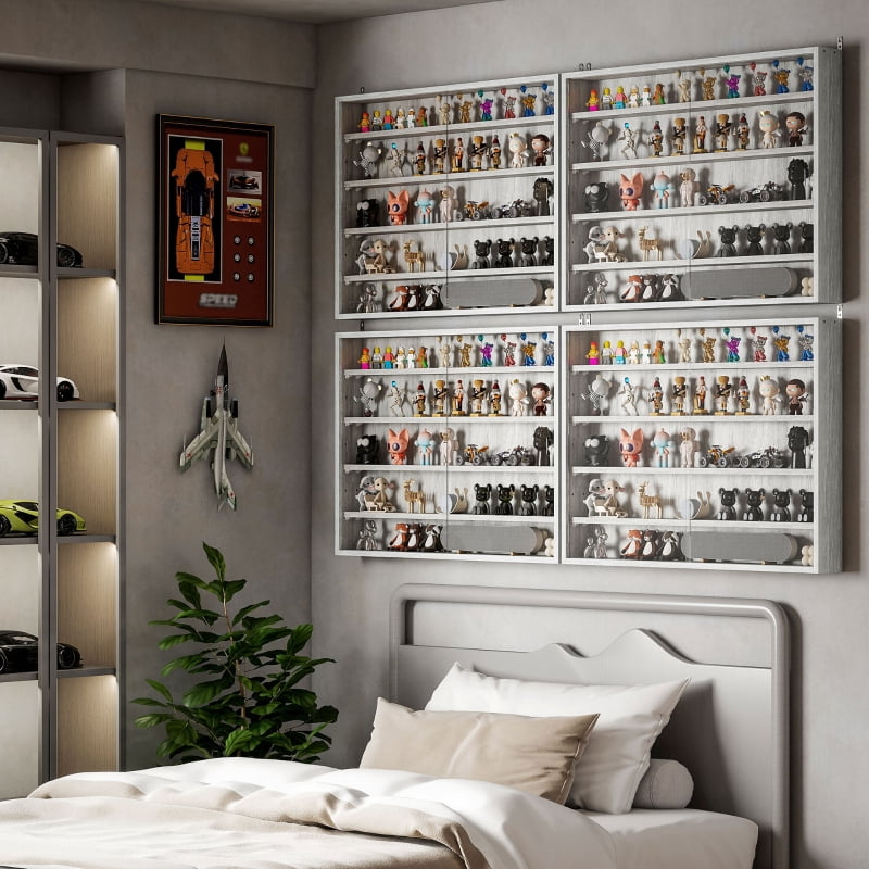 Alvantor in 5-Tier Wall Display Storage Cabinet with Glass Doors & Adjustable Shelves 31.5" x 3.7" x 23.6" White