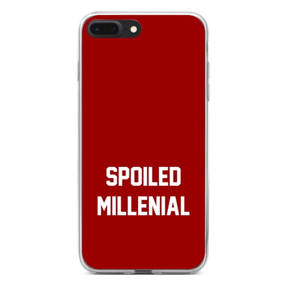 DistinctInk Clear Shockproof Hybrid Case for iPhone 7 PLUS / 8 PLUS (5.5" Screen) - TPU Bumper, Acrylic Back, Tempered Glass Screen Protector - Spoiled Millenial - Red & White