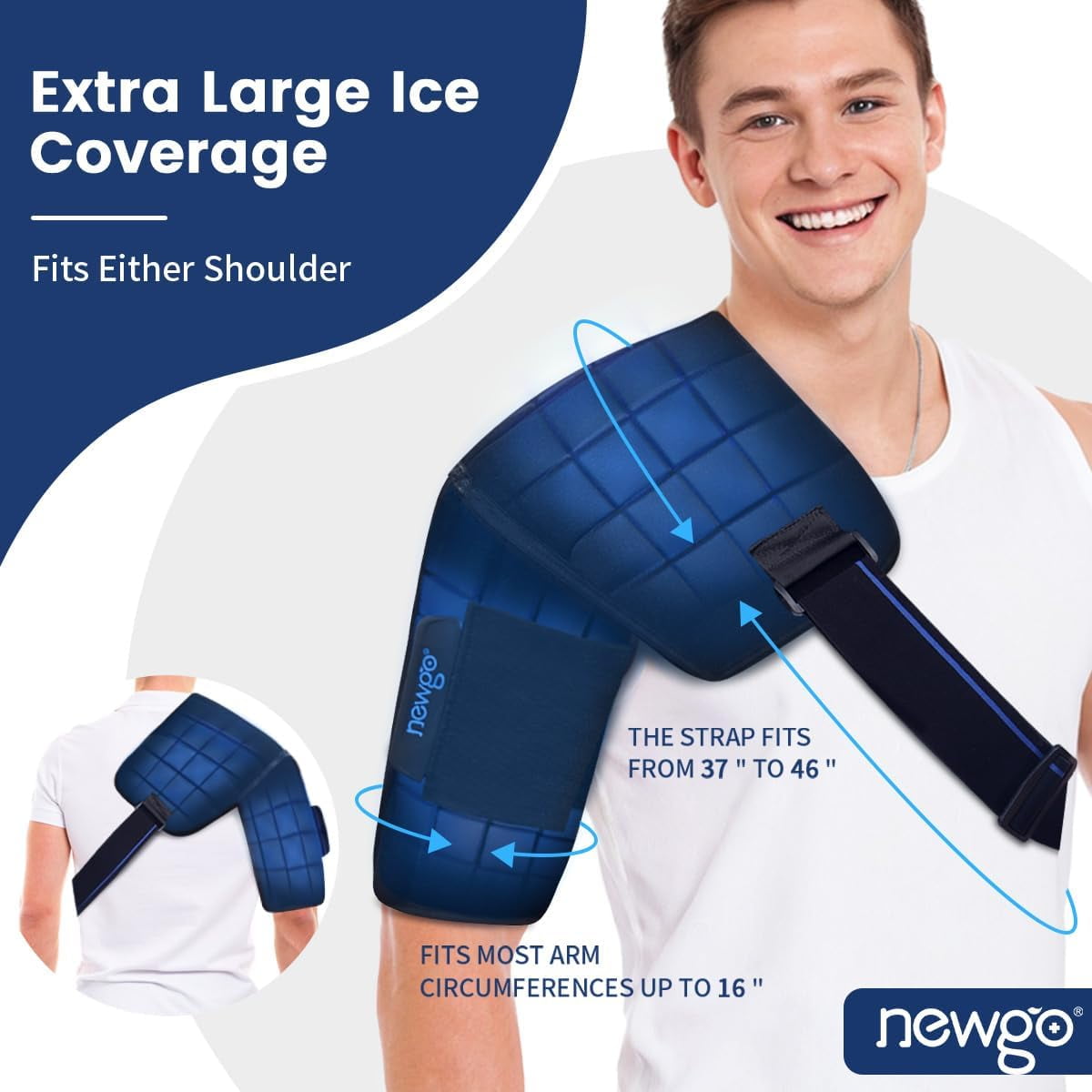 NEWGO Shoulder Ice Pack Wrap for Shoulder Pain Relief, 2 Hours Long Lasting Cold Pack, 1 Count