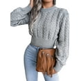 thumbnail image 3 of Sedceaty Women's Sweater Simple Solid Color Twist Knit Long Sleeve Round Neck Navel Length Breathable Pullover, 3 of 6