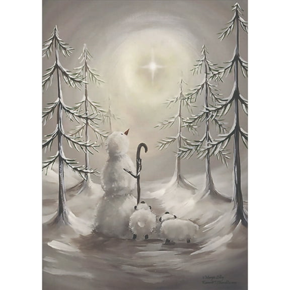LPG Greetings Snowman Shepherd and Sheep Gazing Up at Star Box of 16 Religious Christmas Cards