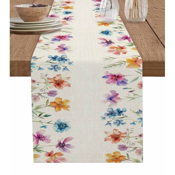 Ldtrchee Spring Floral Table Runner 36 Inches, Watercolor Colorful Summer Botanical Rustic Bed Runner Dresser Scarves Tabletop for Indoor Outdoor Parties/Ceremony/Banquet, 13"x 36"