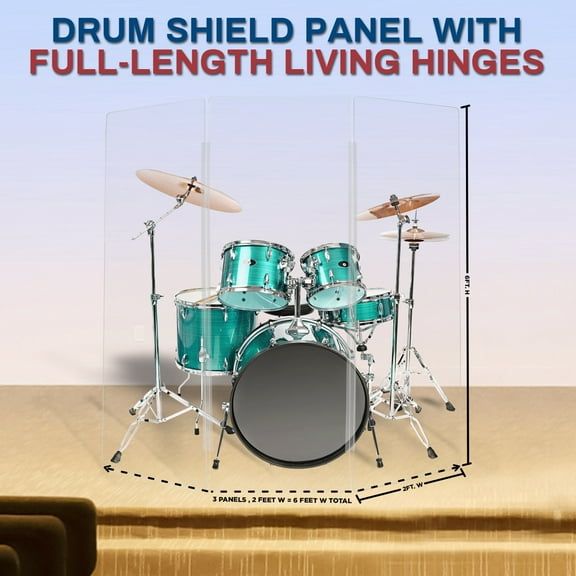 PENNZONI Drum Shield, Comes w/ 3 Panels & Living Hinges, 6 ft Clear Acrylic Panels