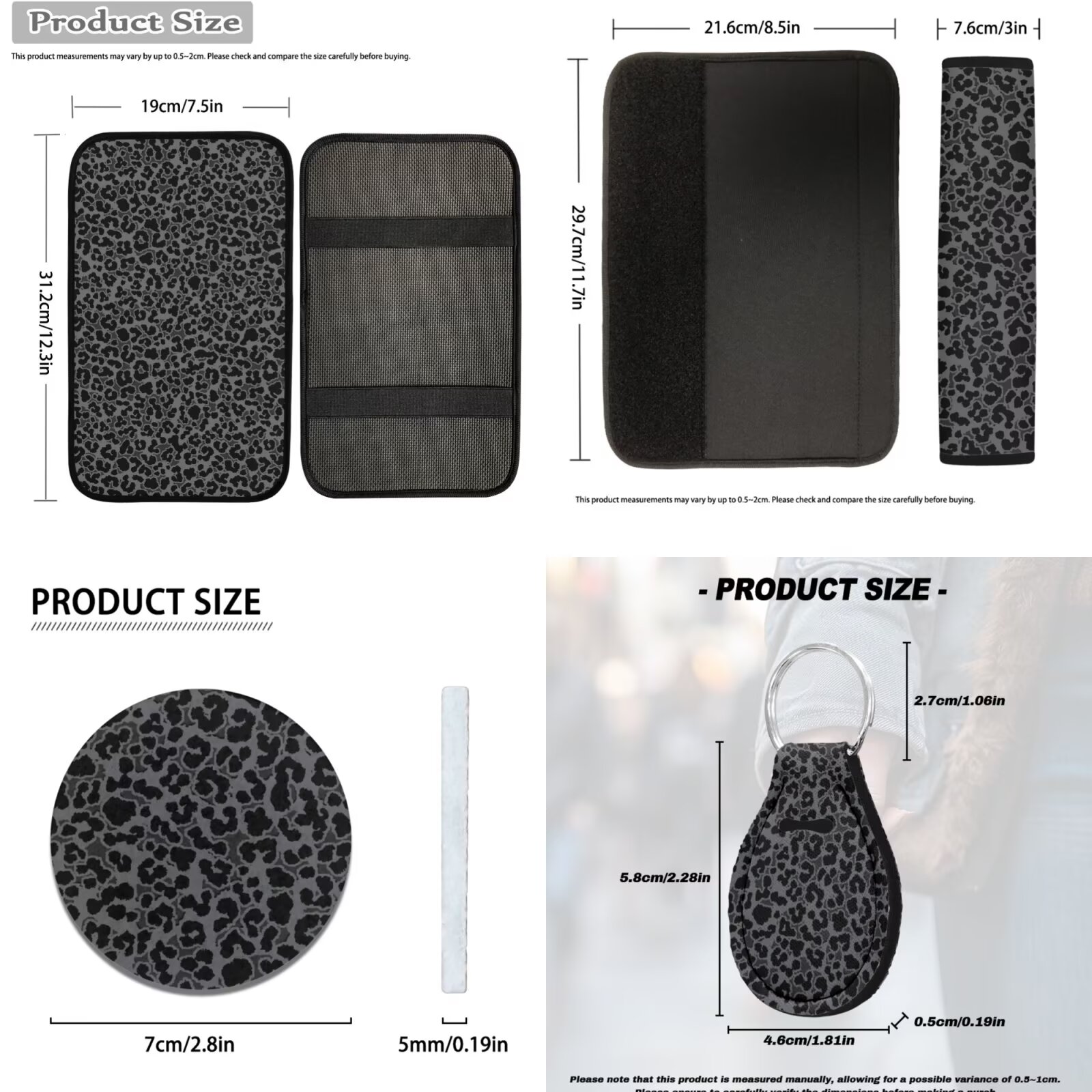 HUIACONG Leopard Print Car Seat Cover Full Set for Women Black Cheetah Print Car Accessories with Steering Wheel Cover Armrest Cover Seat Belt Pads Headrest Cover Coasters Keychain 14 Pcs