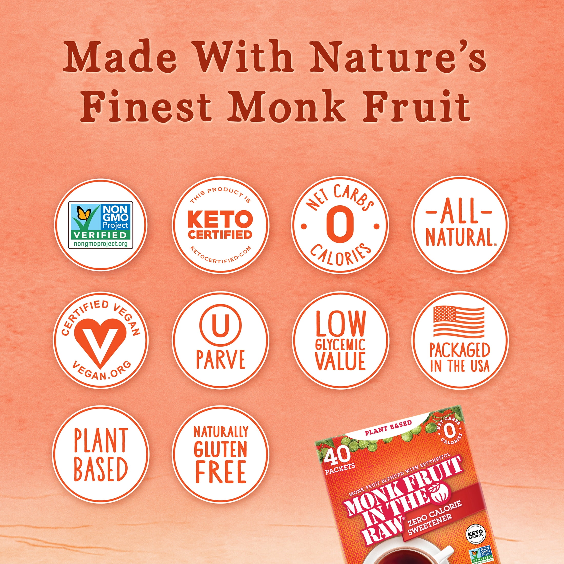 (3 pack) MONK FRUIT IN THE RAW, Natural Monk Fruit Sweetener w/ Erythritol, Sugar-Free, Keto, Gluten Free, Zero Calorie, Low Carb, Vegan Sugar Substitute, 40 Count Packets (Pack of 1)