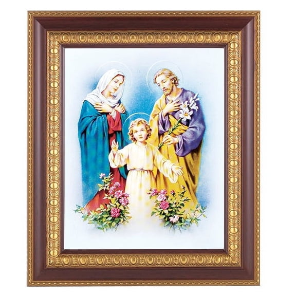 Holy Family Picture Framed Wall Art Decor Large, Dark Cherry with Gold Egg and Dart Detailed Frame