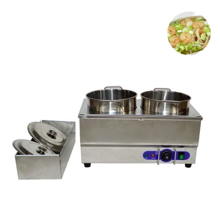 2 Round Pots Food Warmer Bath Warmer Countertop Steam Table Soup Food Warming Heater with Water Taps