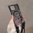 thumbnail image 5 of Magnetic Case for iPhone 12 Pro / 12 6.1", Clear Back Case Shockproof Enhanced Corners Drop Protective Phone Cover with Detachable Lanyard and Wrist Hand Strap, Compatible with Mag-Safe, Black, 5 of 10