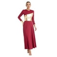 thumbnail image 6 of Miutii Women Metallic Gold Liturgical Praise Dance Dress Long Sleeve Lyrical Dancewear Church Worship Burgundy XXL, 6 of 9