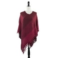 thumbnail image 4 of Styles I Love Womens Color Block Fringe Tassel Poncho Sweater Pullover Cardian Wrap Topper for All Seasons (Red), 4 of 5
