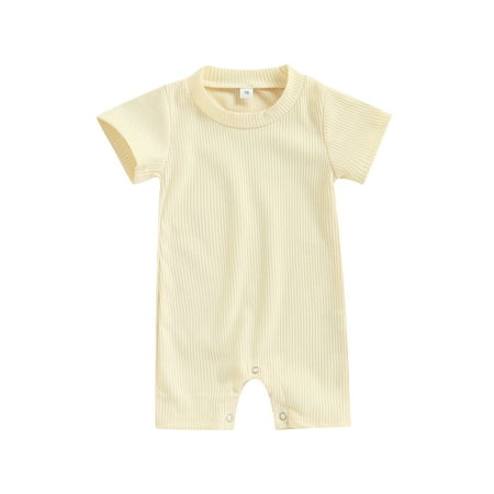 

Canrulo Newborn Infant Baby Boy Girl Summer Romper Jumpsuits Short Sleeve Ribbed Ribbed Onesies Unisex Pajamas Apricot 3-6 Months